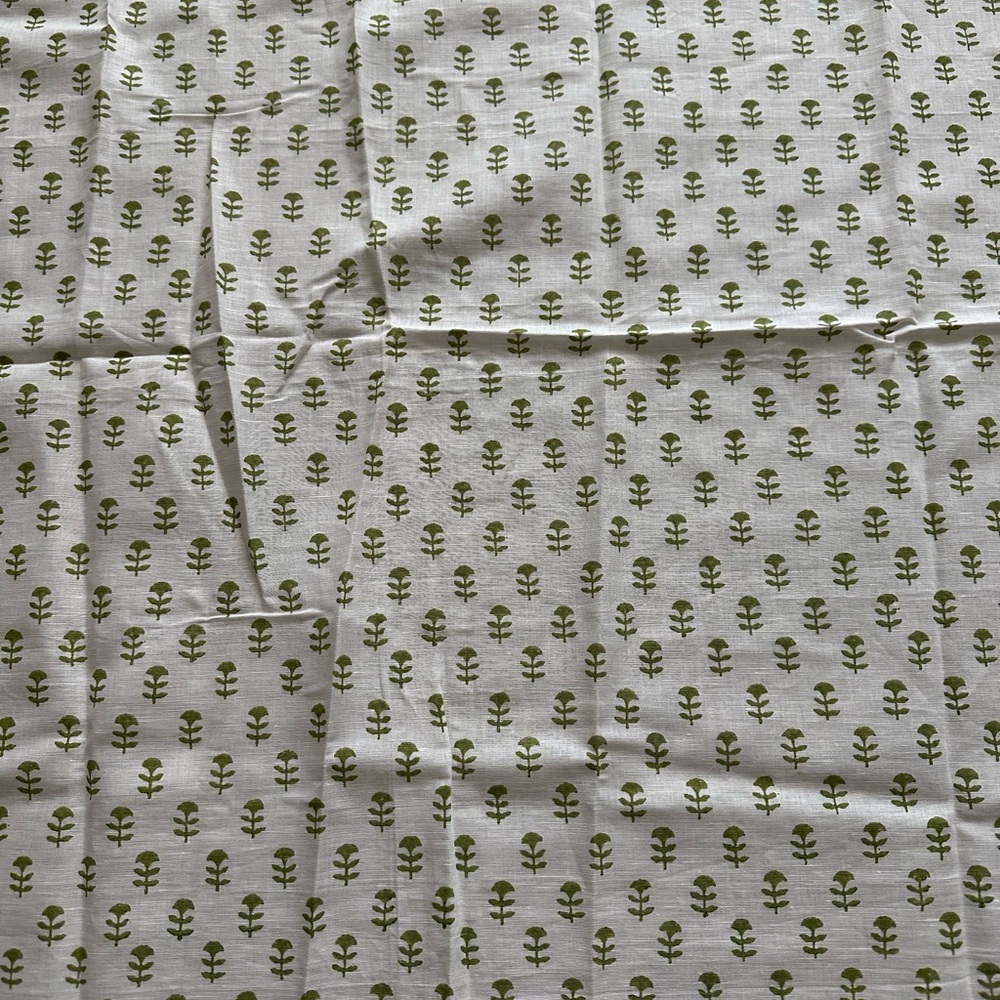Linen Hand Blocked Green Leaf Print Fabric